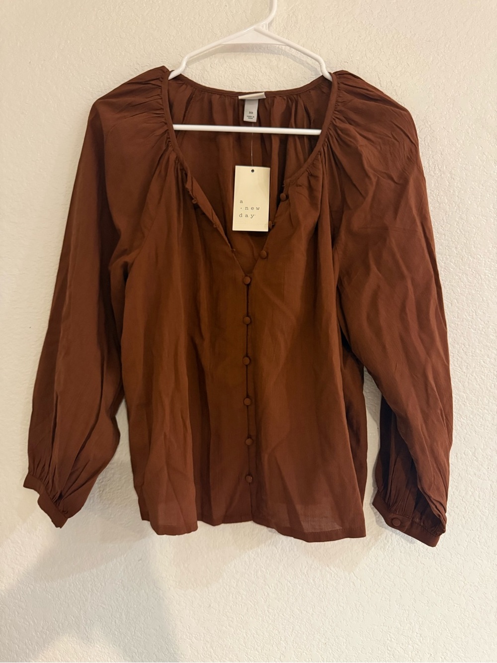 Target Rust Brown Button-Front Peasant Blouse